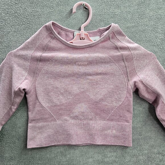 Gymshark Women Activewear Top XS Pink Long Sleeve Logo Cropped Thumbholes - Picture 7 of 7